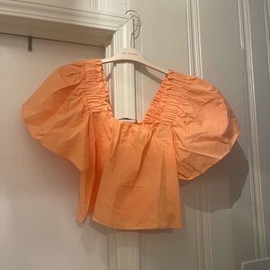 Zara Orange Puff Sleeve Blouse